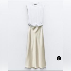 Zara White and Cream Sleeveless Dress